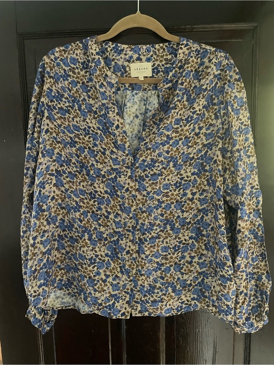 Sezane Tops - Sezane Blue and Brown Floral Button-Front Blouse